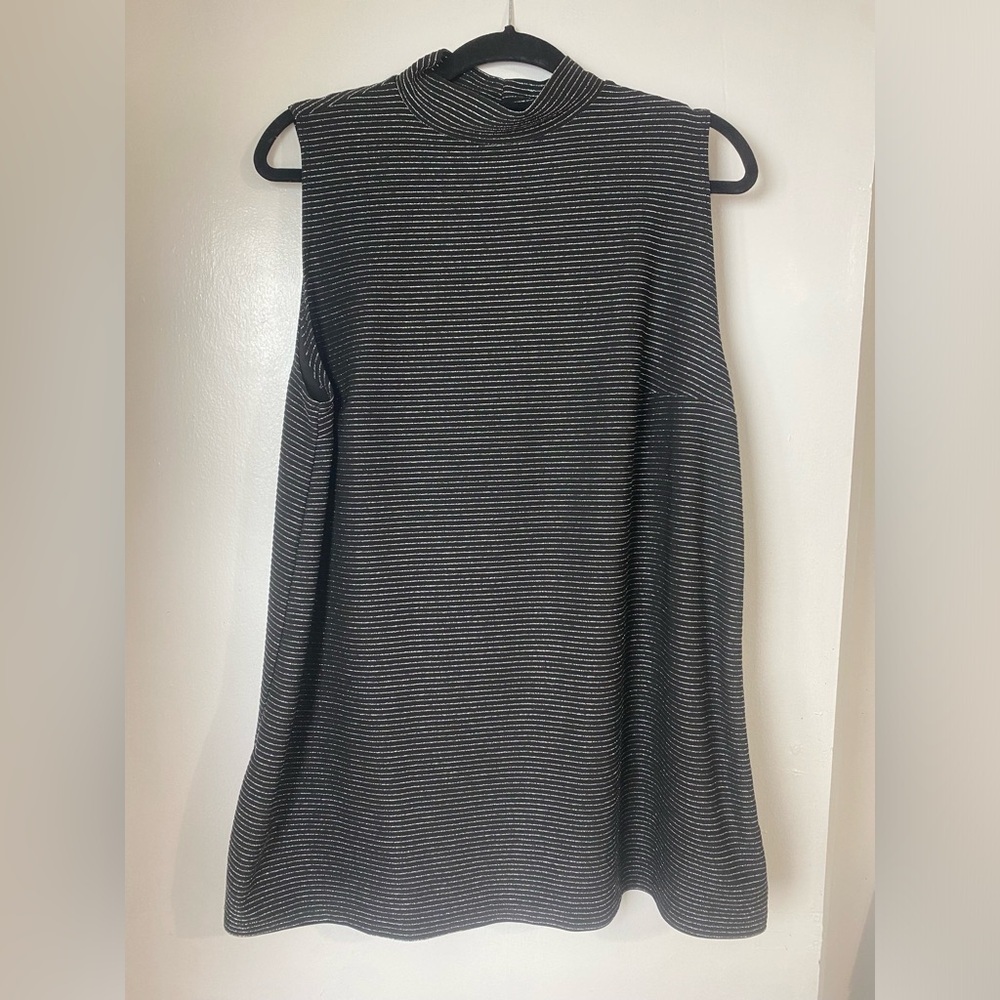 Plus Sleeveless Striped Mock Neck Shimmer Tank